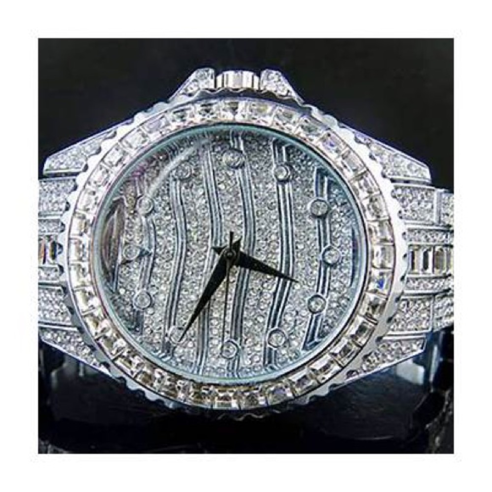 MEN'S STAINLESS STEEL Techno Pave White AAA Lab Diamond Watch 45 MM